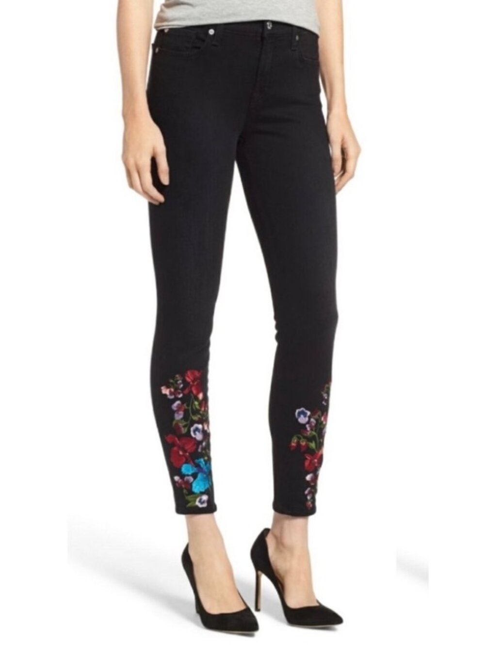 7 For All Mankind Embroidered Ankle Skinny Jeans